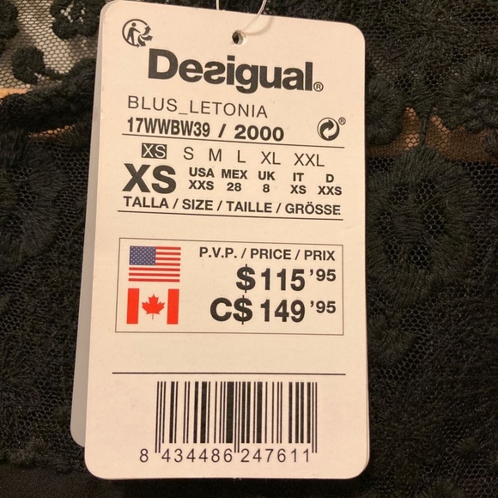 NWT Desigual XS Black Lace Blouse - Picture 8 of 12